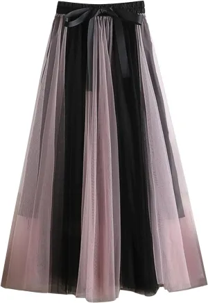 A Line Long Tulle Skirt for Women Maxi Elastic High Waist Bridesmaid Skirts for Wedding Evening Party Prom