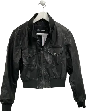 Fashion Nova Black Faux Leather Biker Jacket UK S