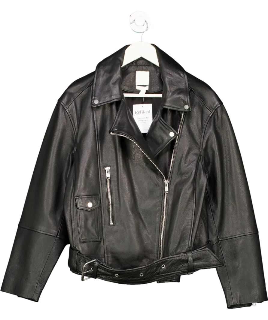 H&M Black Leather Biker Jacket UK M
