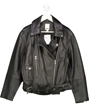 H&M Black Leather Biker Jacket UK M