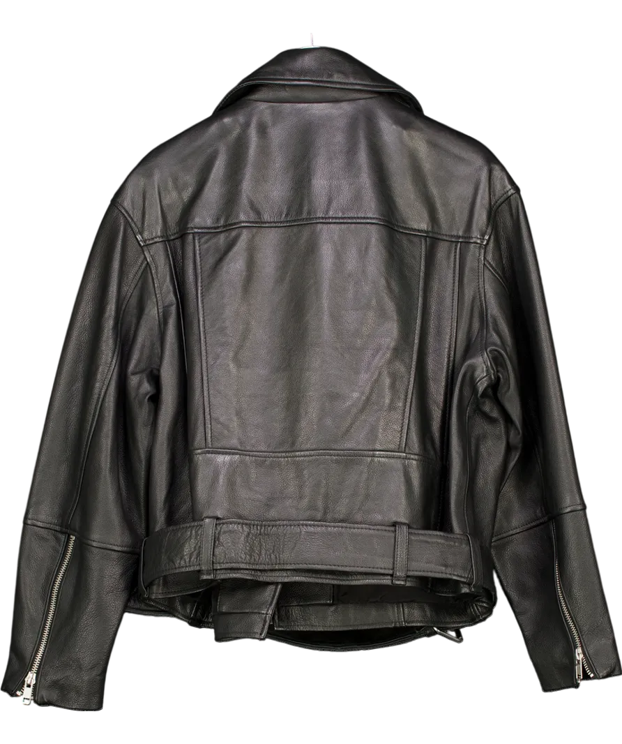 H&M Black Leather Biker Jacket UK M