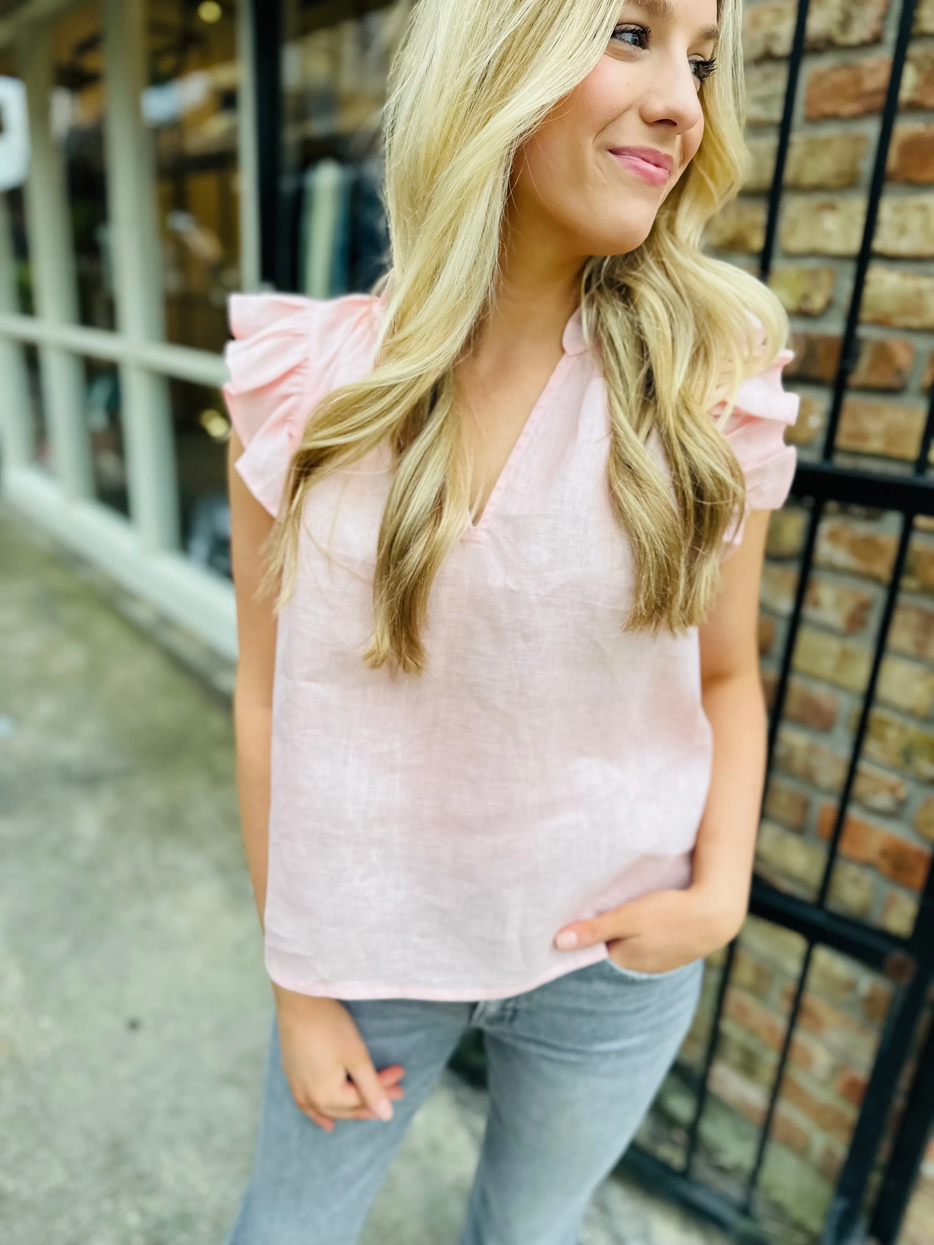 Heidi Linen Top-Blush