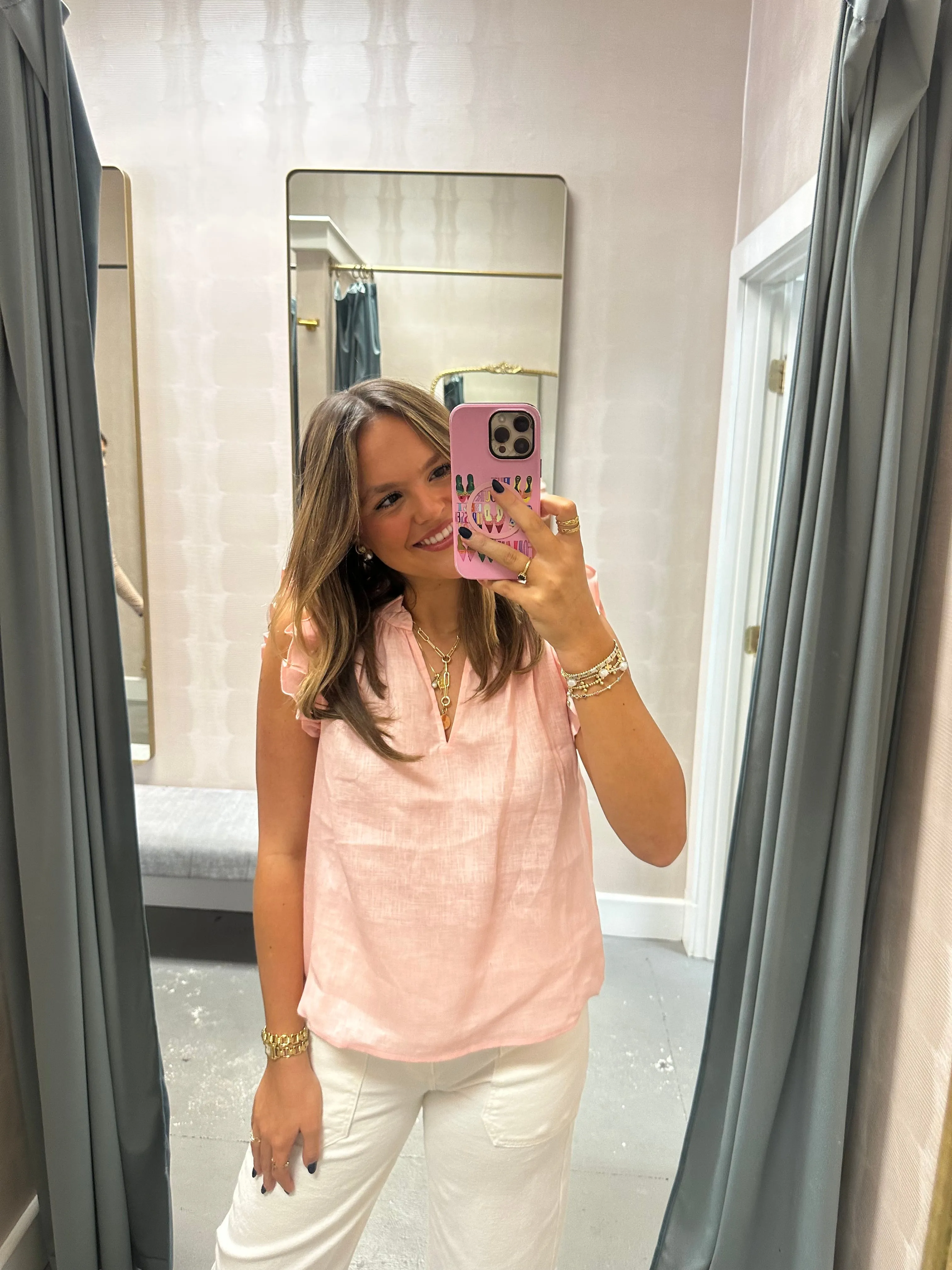 Heidi Linen Top-Blush