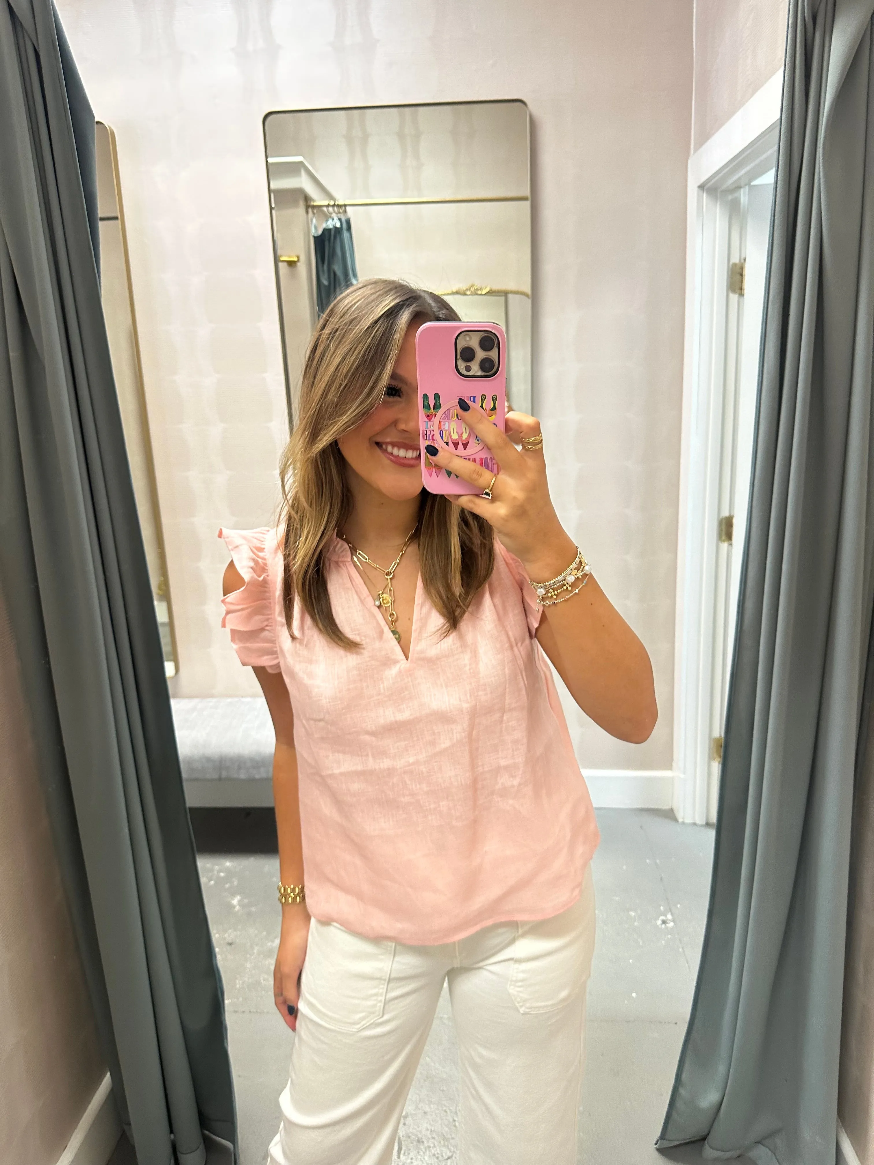Heidi Linen Top-Blush