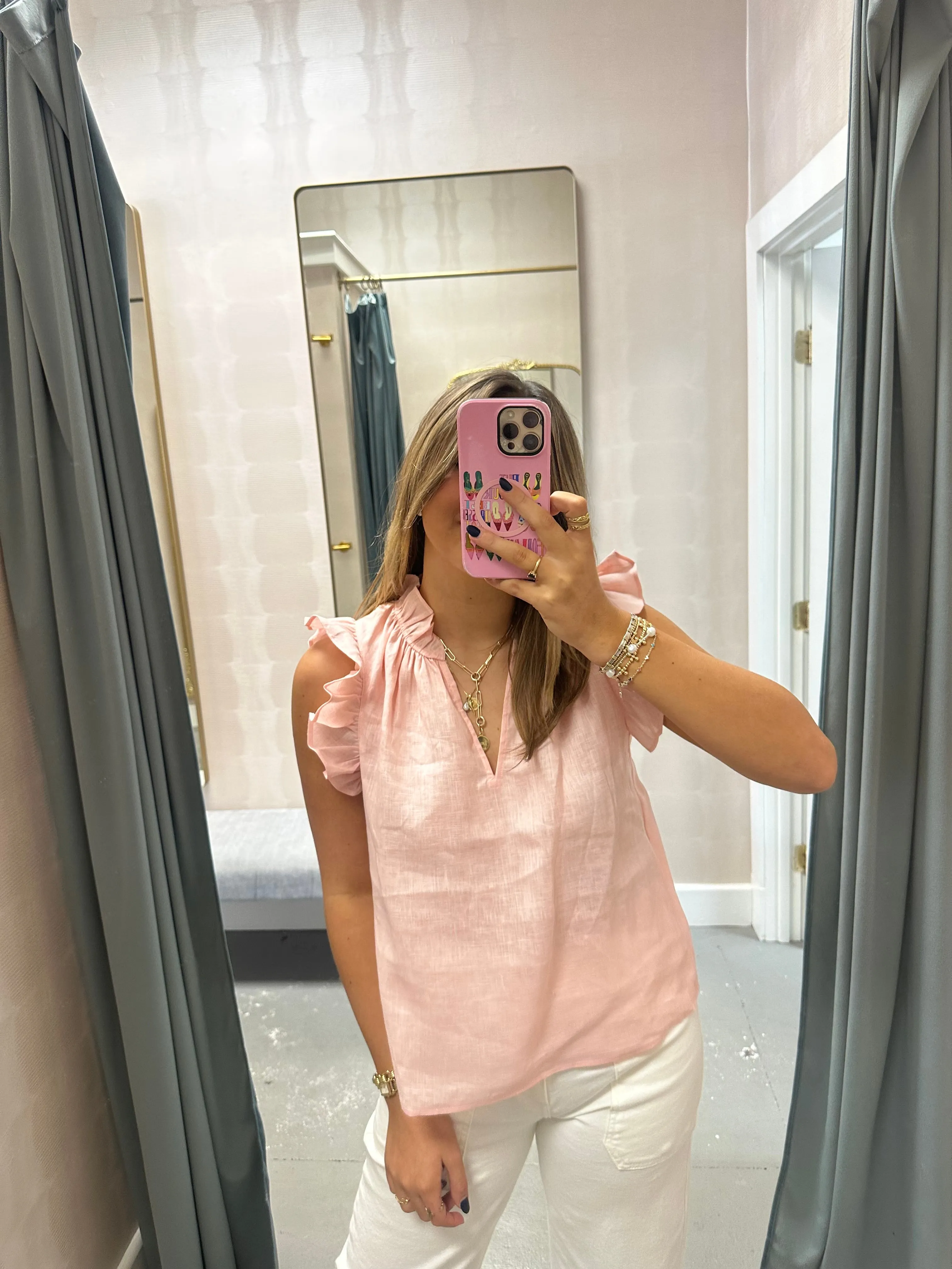Heidi Linen Top-Blush