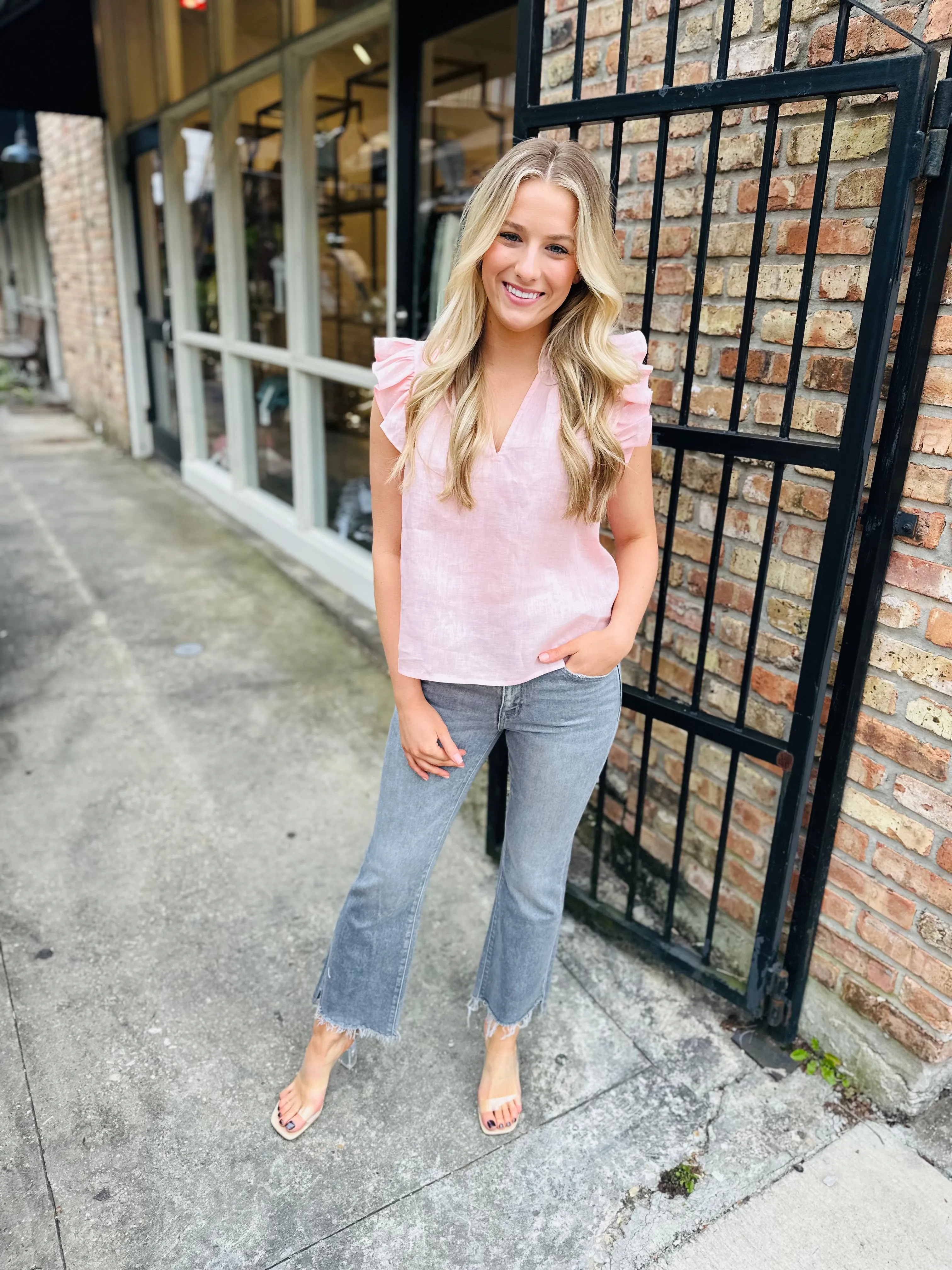 Heidi Linen Top-Blush