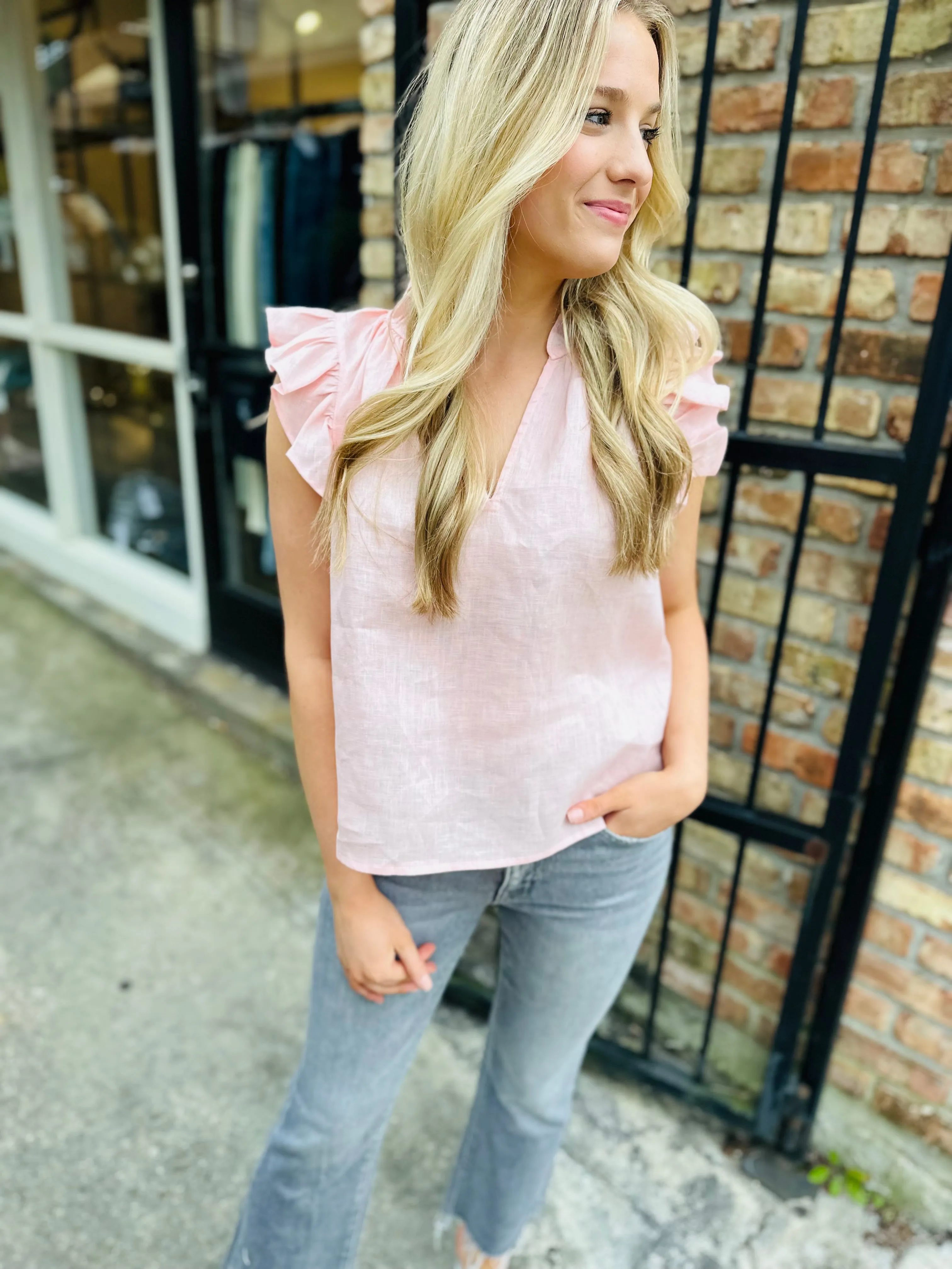 Heidi Linen Top-Blush