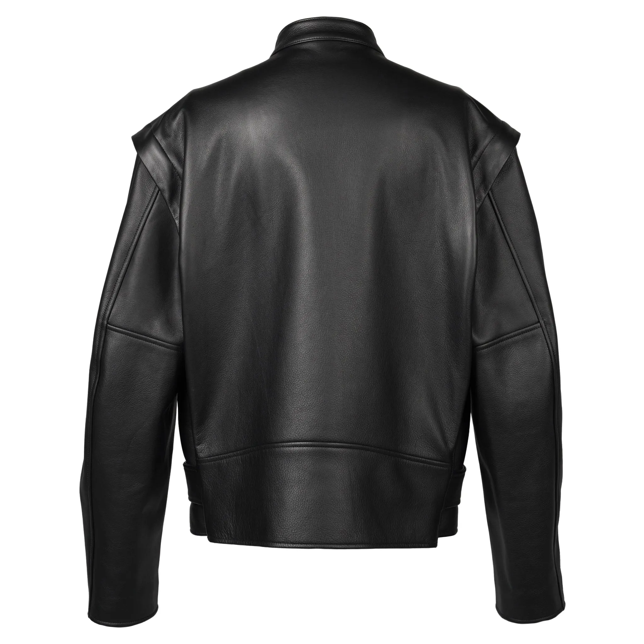LEATHER DOUBLE FRONT BIKER JACKET / BLACK