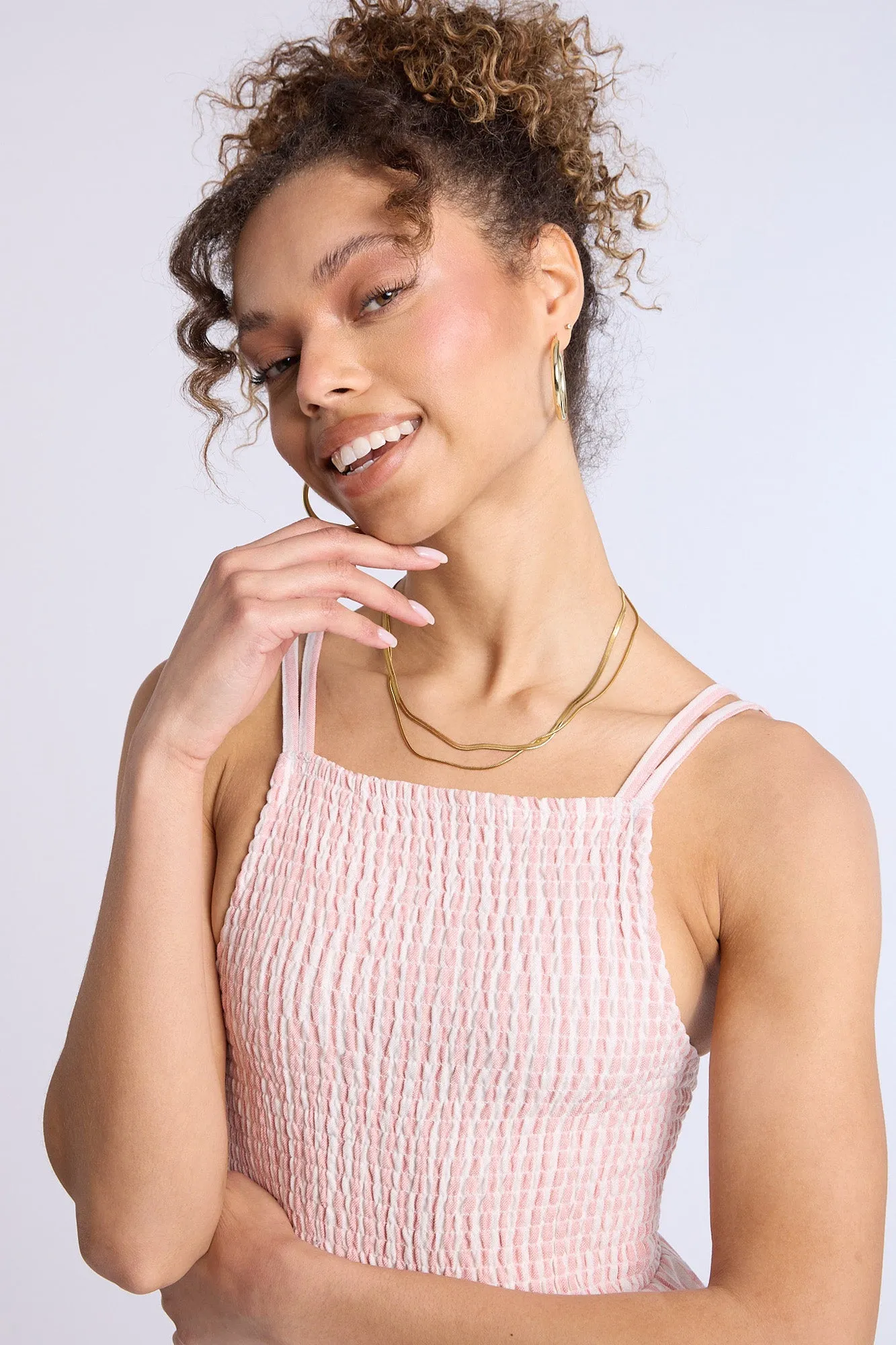 Linen-Blend Smocked Wide Leg Jumpsuit