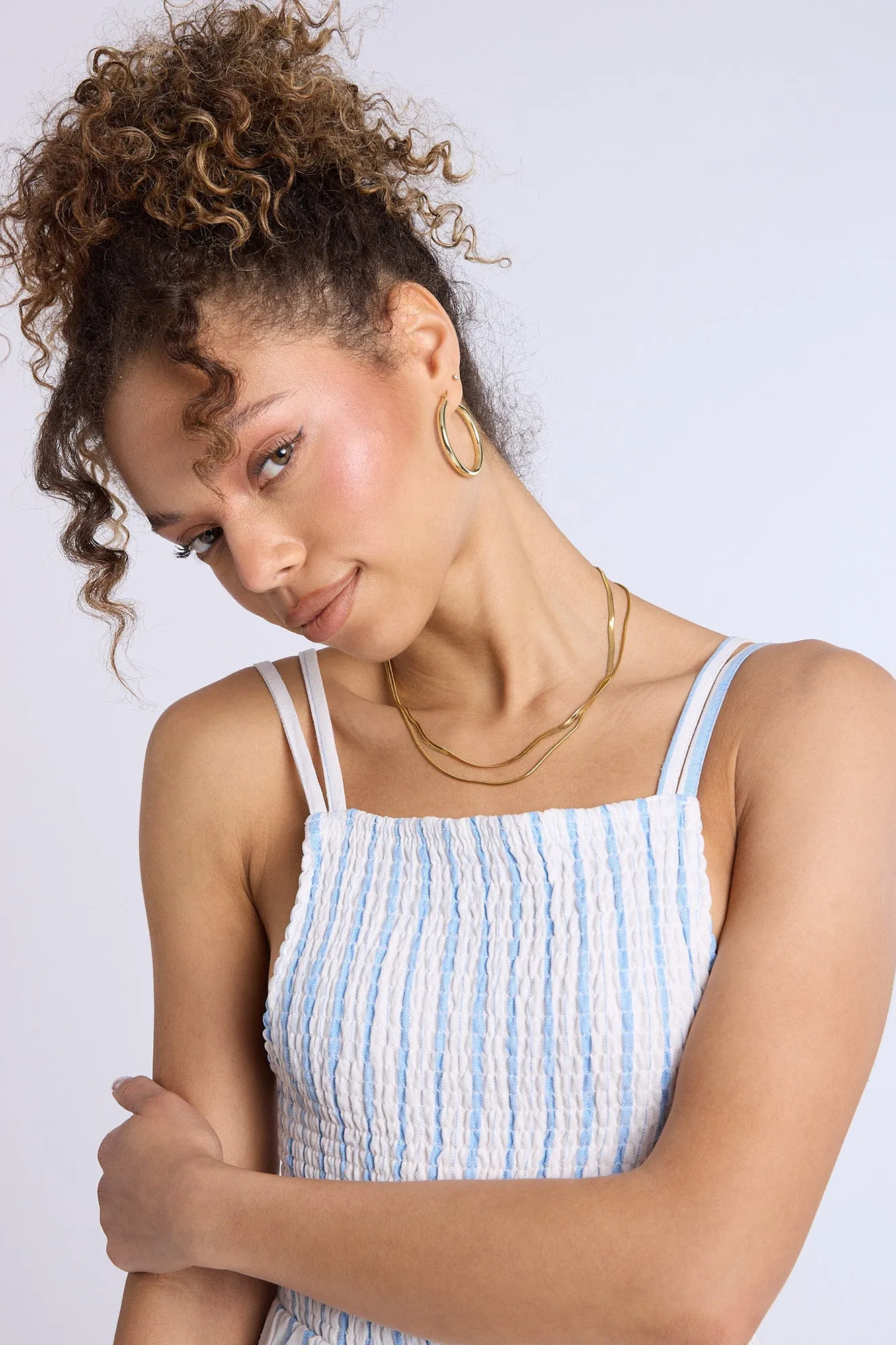 Linen-Blend Smocked Wide Leg Jumpsuit