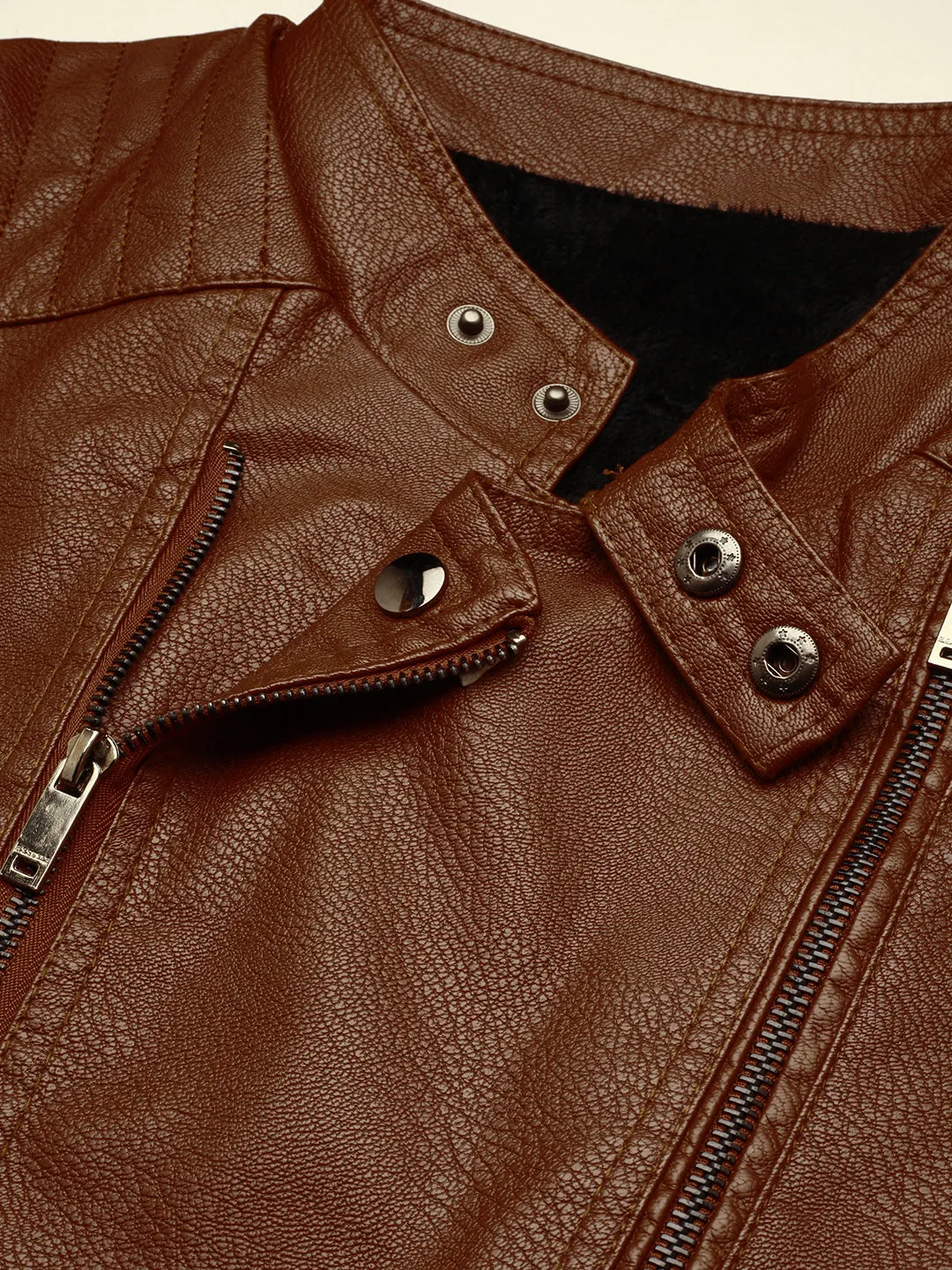 Men Tan Leather Biker Jacket