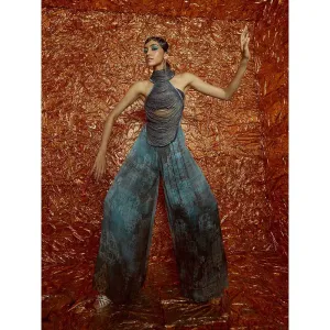 Nirmooha Blue Harness Bustier with Printed Flared Pants (Set of 3)