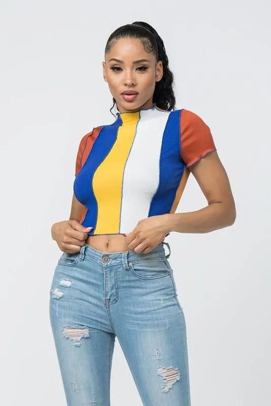 Rib Color Block Crop Top