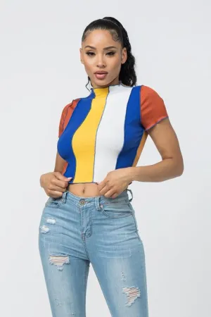 Rib Color Block Crop Top