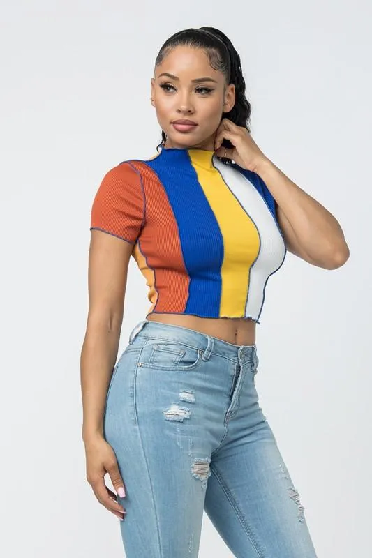 Rib Color Block Crop Top