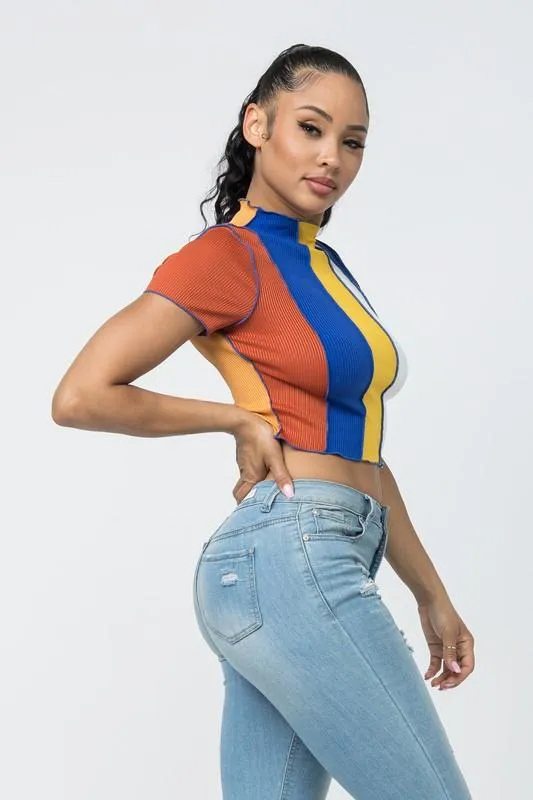 Rib Color Block Crop Top