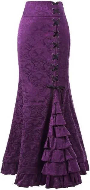 Skirt Bodycon Vintage Fishtail Style Retro Punk Long Skirt Ruffle Women Skirt Handkerchief Skirts for Women Knee Length Purple