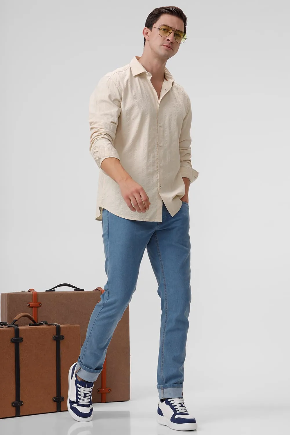 Slim Fit Cotton Seersucker Dobby Shirt