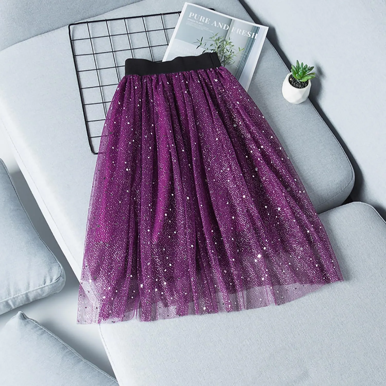 Toddler Little Girls Mesh Tutu Skirts Set Starry Sky Print Mesh Layered Skirts Elastic Waist A-Line Skirts