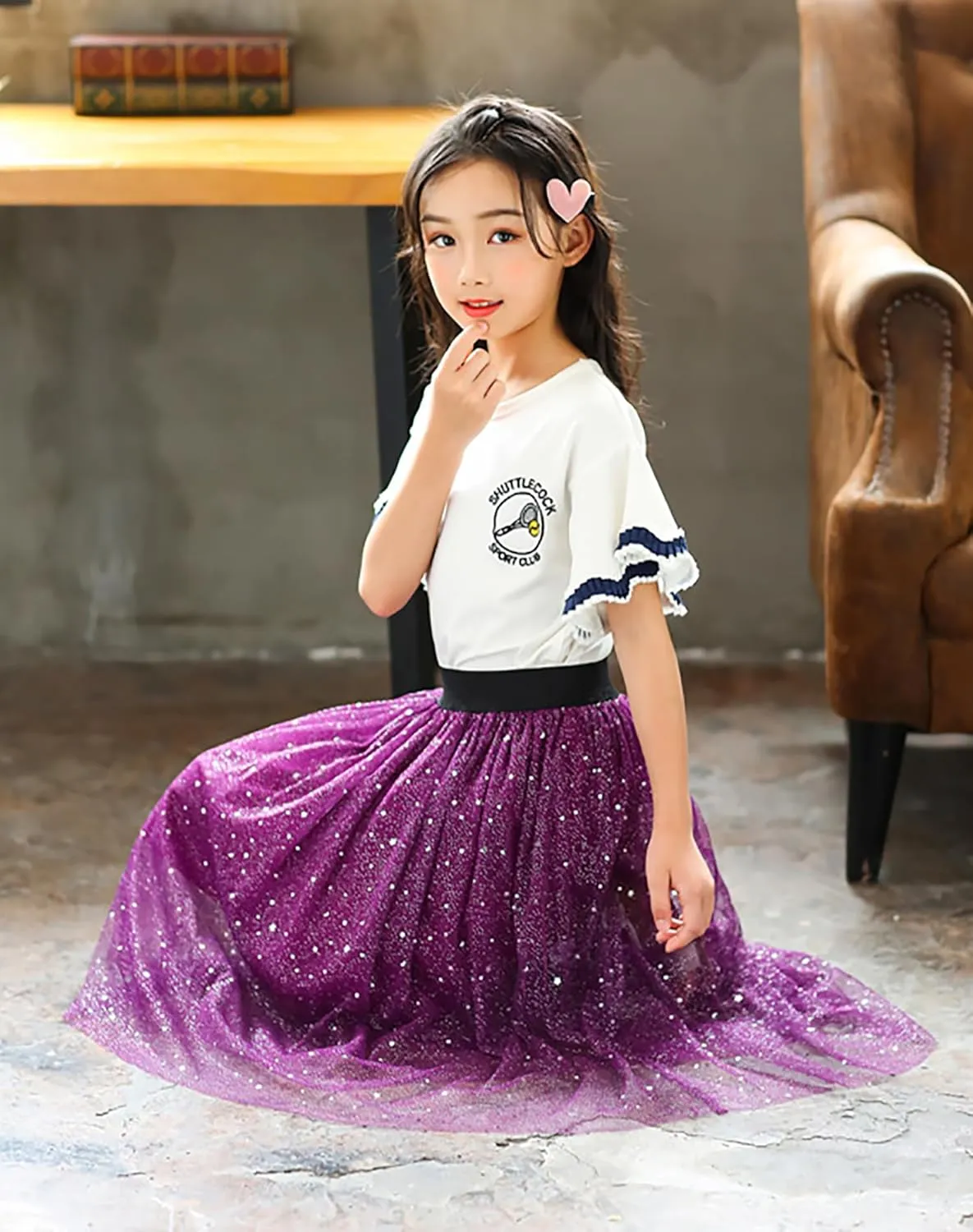 Toddler Little Girls Mesh Tutu Skirts Set Starry Sky Print Mesh Layered Skirts Elastic Waist A-Line Skirts