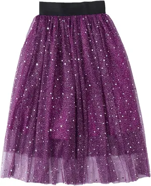 Toddler Little Girls Mesh Tutu Skirts Set Starry Sky Print Mesh Layered Skirts Elastic Waist A-Line Skirts
