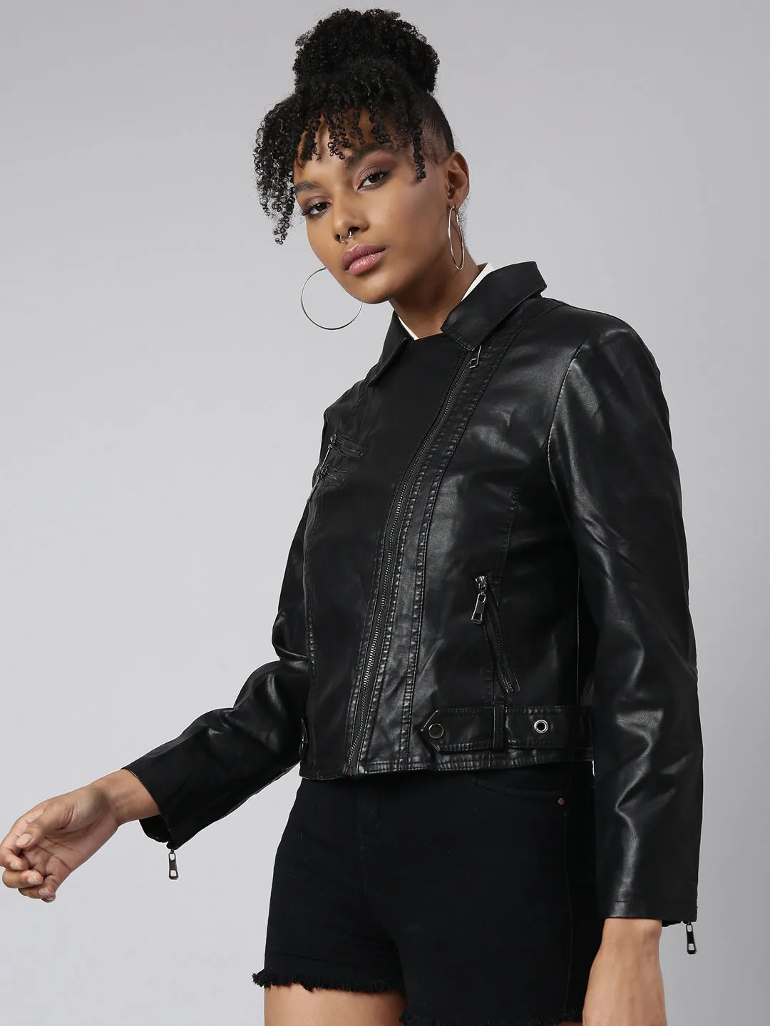 Women Black Biker Jacket