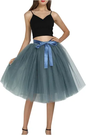 Women Tulle Skirt Adult 6 Layered Pleated Tutu Skirt A Line Knee Length Petticoat Swing Short Prom Party Skirt