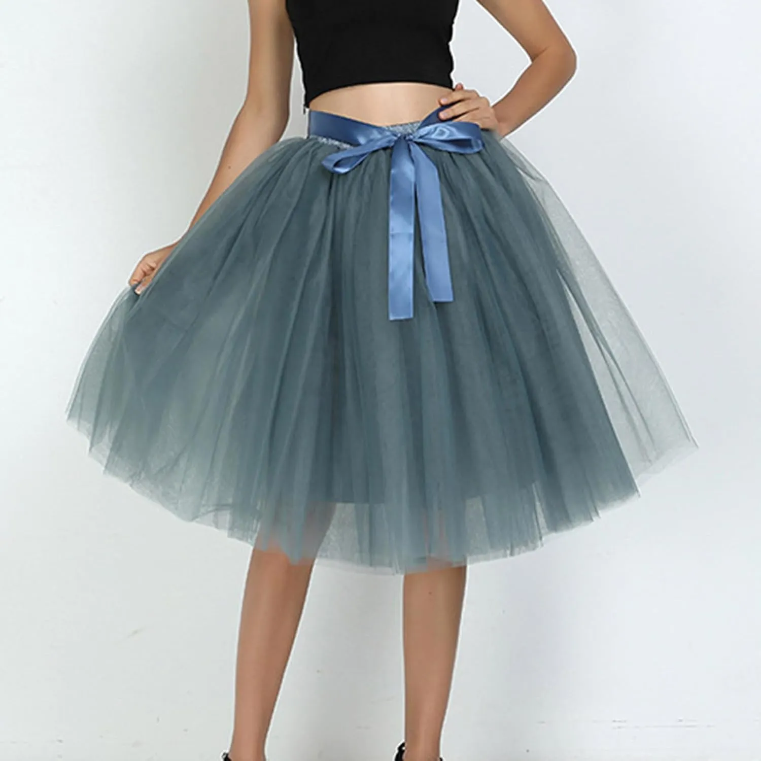 Women Tulle Skirt Adult 6 Layered Pleated Tutu Skirt A Line Knee Length Petticoat Swing Short Prom Party Skirt