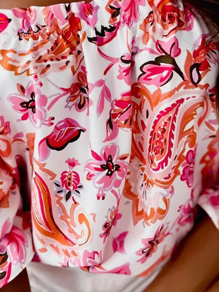 Women's Blouses One-Shoulder Print Ruffle Blouse