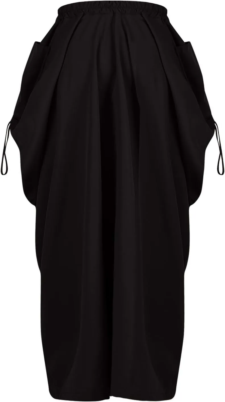 Women's Bohemian Maxi Skirt Vintage Gypsy Elastic High Waist Skirts Casual Loose Fit Peasant Skirt with Pockets