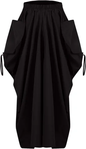 Women's Bohemian Maxi Skirt Vintage Gypsy Elastic High Waist Skirts Casual Loose Fit Peasant Skirt with Pockets