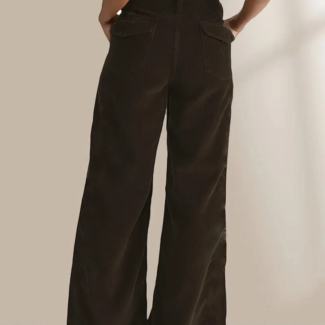 Womens Straight-Leg Pants Corduroy High Waist Casual Fit Full Length