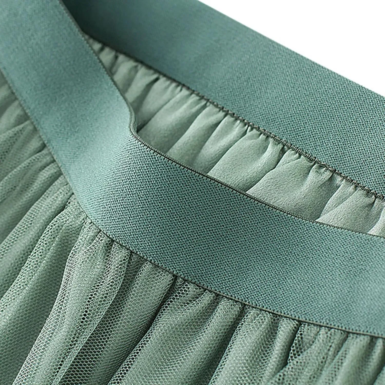 Women's Summer Tulle Skirt Multi Layered Tulle Elastic Waist A Line Swing Pleated Skirt
